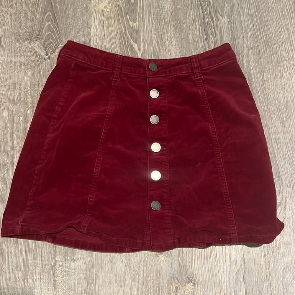 Dark Red Small Gage Corduroy Button Up Skirt